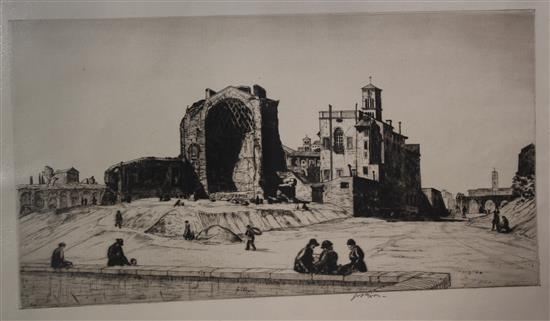 Job Nixon (1891-1938), 4 engravings, The Rialto, Venice, Florence, Cervara de Roma and The Temples of Venus and Roma, Rome
